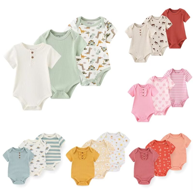 Kiddiezoom 3 Pcs/Lot Empat Musim Unisex Kartun Bayi Laki-laki Perempuan Bodysuit Lembut Lucu Bayi Onesies Pakaian Hadiah Baby Shower