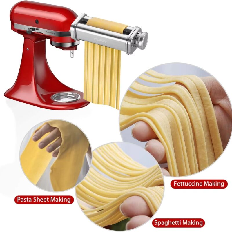 Alat Tambahan Pasta untuk Mixer KitchenAid, Penggulung Lembaran Pasta, Pemotong Fettuccine Spaghetti, Mie Stainless yang Cocok untuk Semua Koki KitchenAid